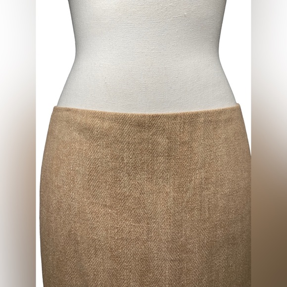 RALPH LAUREN Black Label Tan Gold Fleck Herringbone Linen Midi Pencil Skirt, 4 - Picture 5 of 12